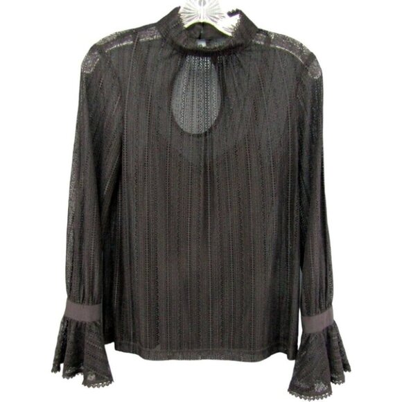 Trina Turk Cicero Noir Stripe Lace Mock Neck Top Sz XS Black Sheer Cami Keyhole - Picture 1 of 10